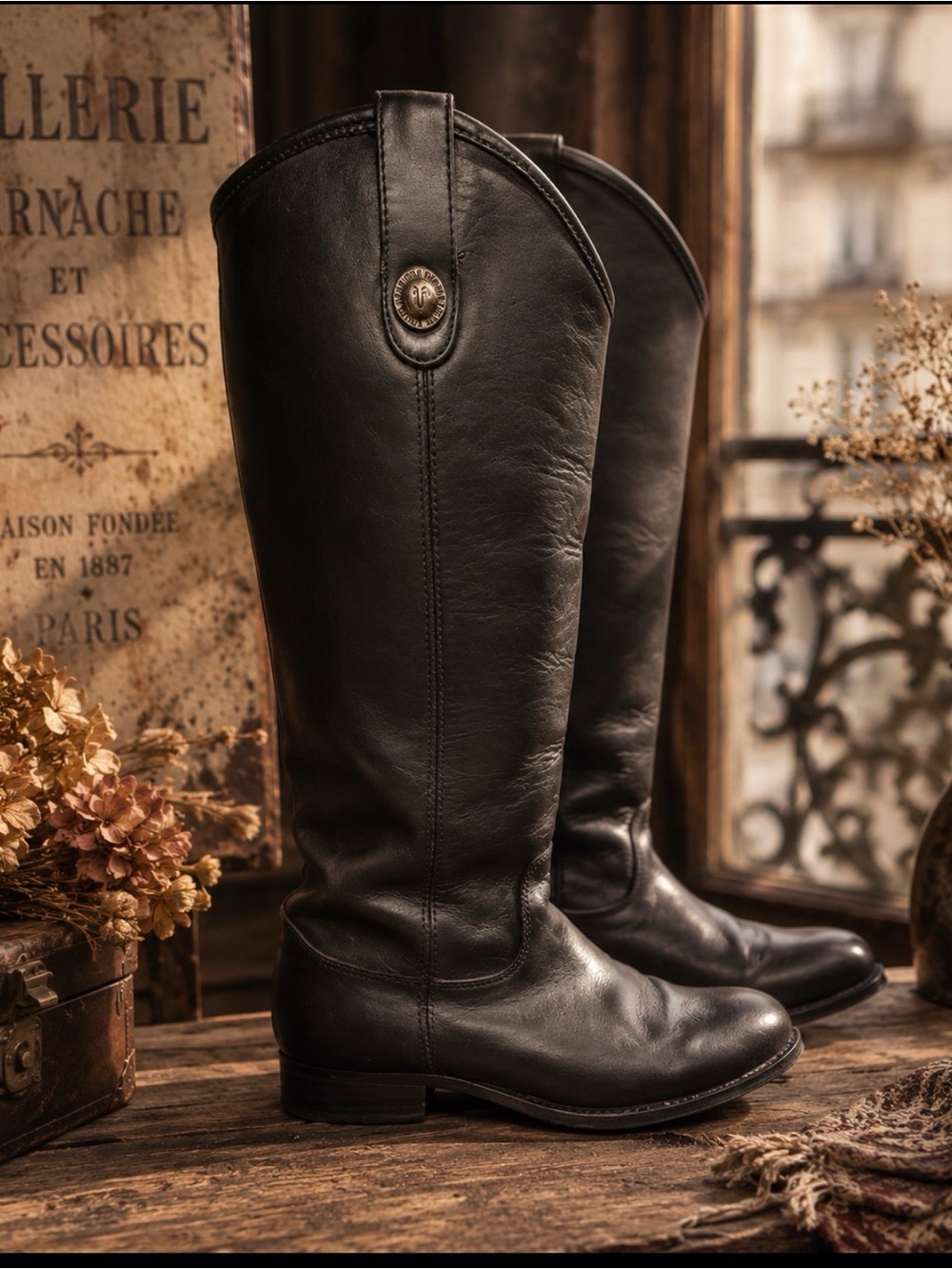 Frye black Leather riding boots 77167 7B